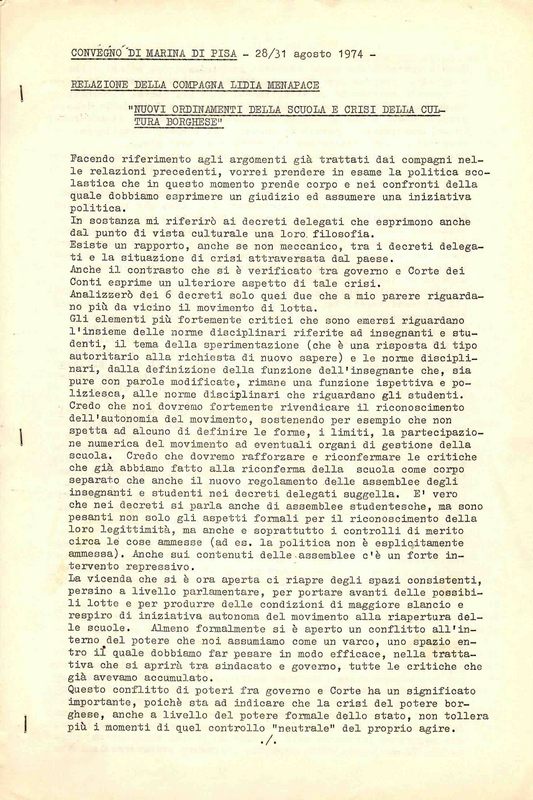 Convegno di Marina di Pisa - 28/31 agosto 1974